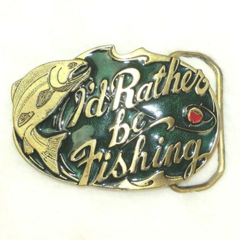 I'd Rather be Fishing Belt Buckle Vintage 1985 VTG